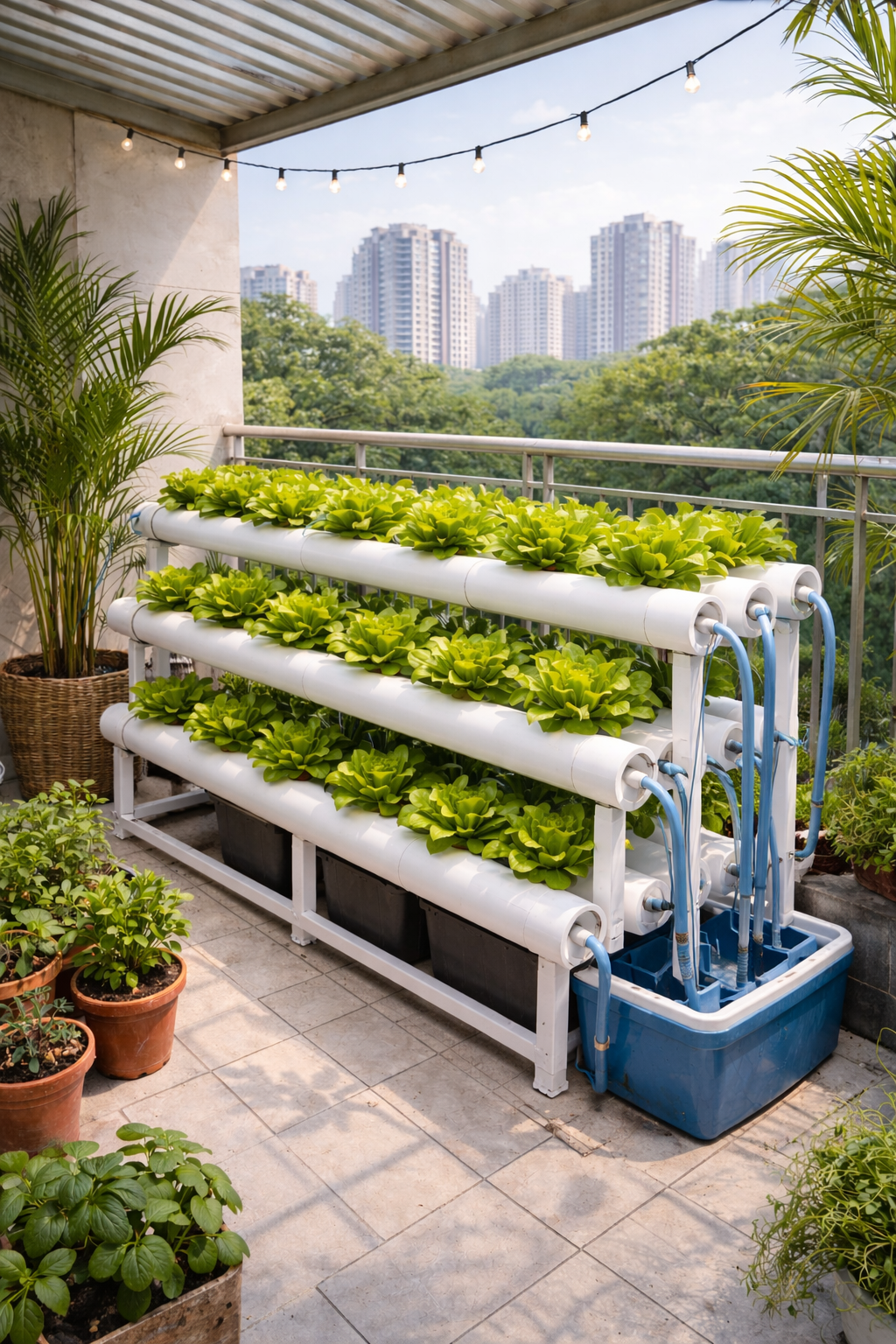 Nutrient Film Technique (NFT) hydroponic system setup for leafy greens in India