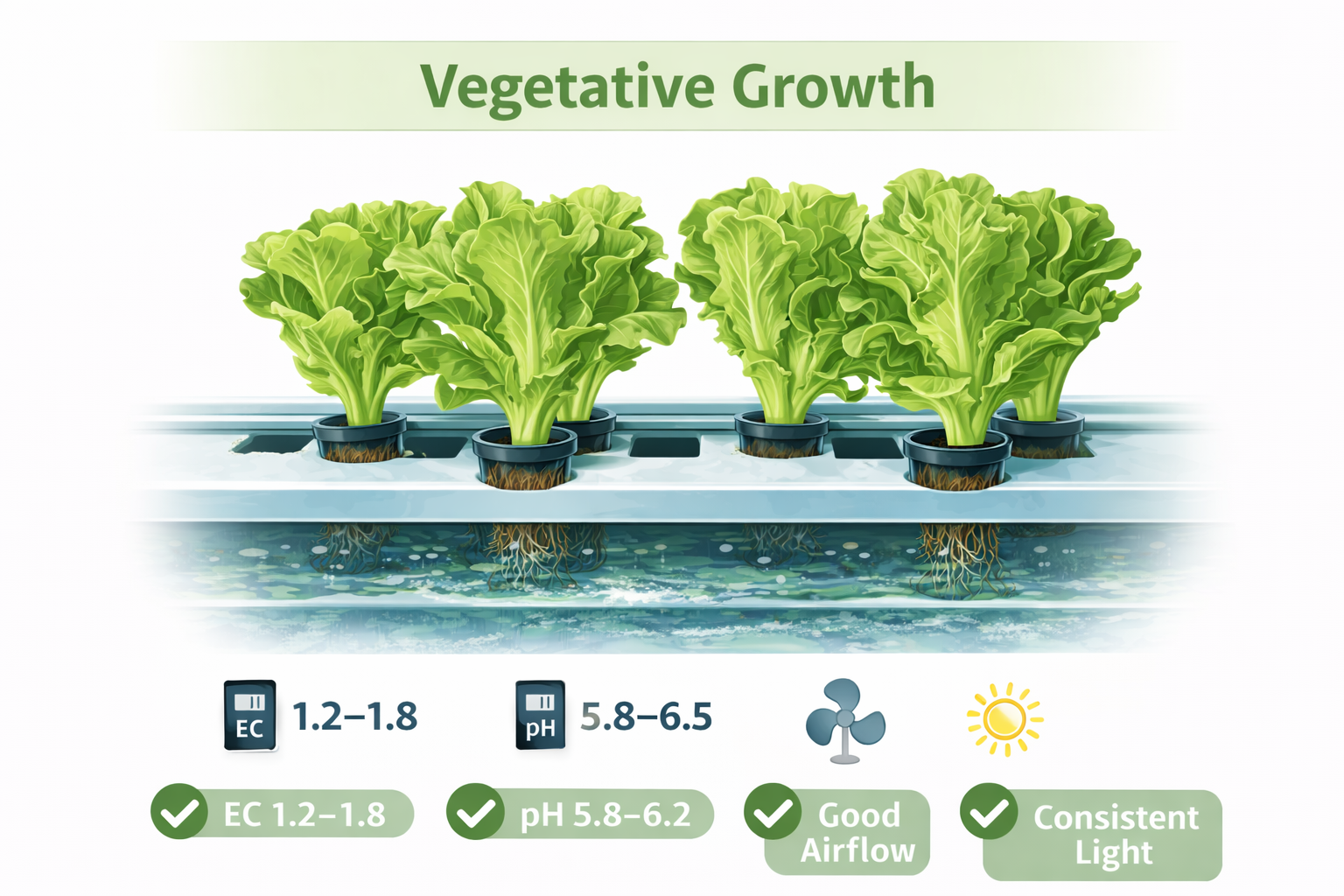 Vegetative growth stage of hydroponic lettuce in NFT system