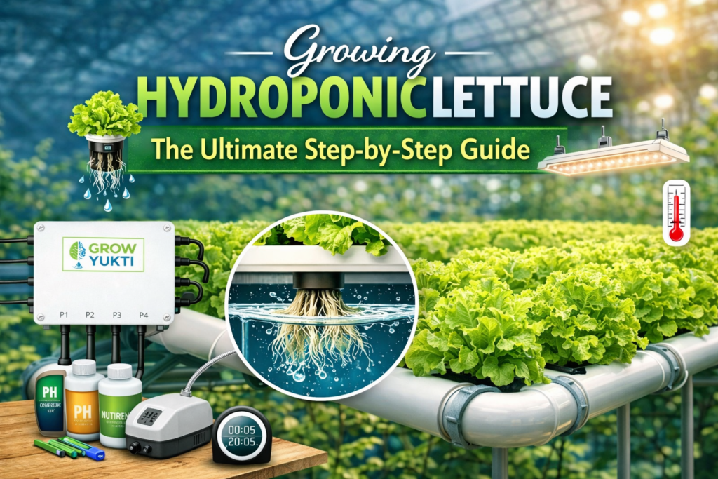 Growing hydroponic lettuce using NFT system with round pipes, healthy lettuce plants, exposed roots, nutrient solution, and automated hydroponics equipment.